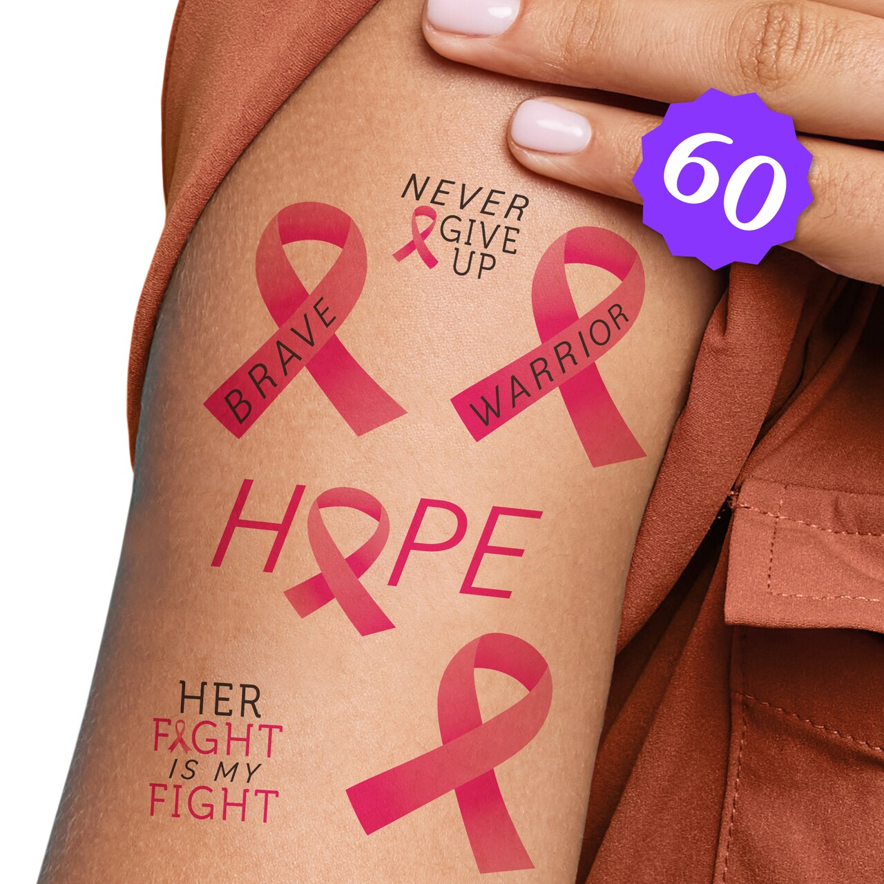 Big Dot of Happiness Pink Ribbon Hope Temporary Tattoos - Breast Cancer Awareness Support Event Favors - 12 Sheets (60 Tattoos)
